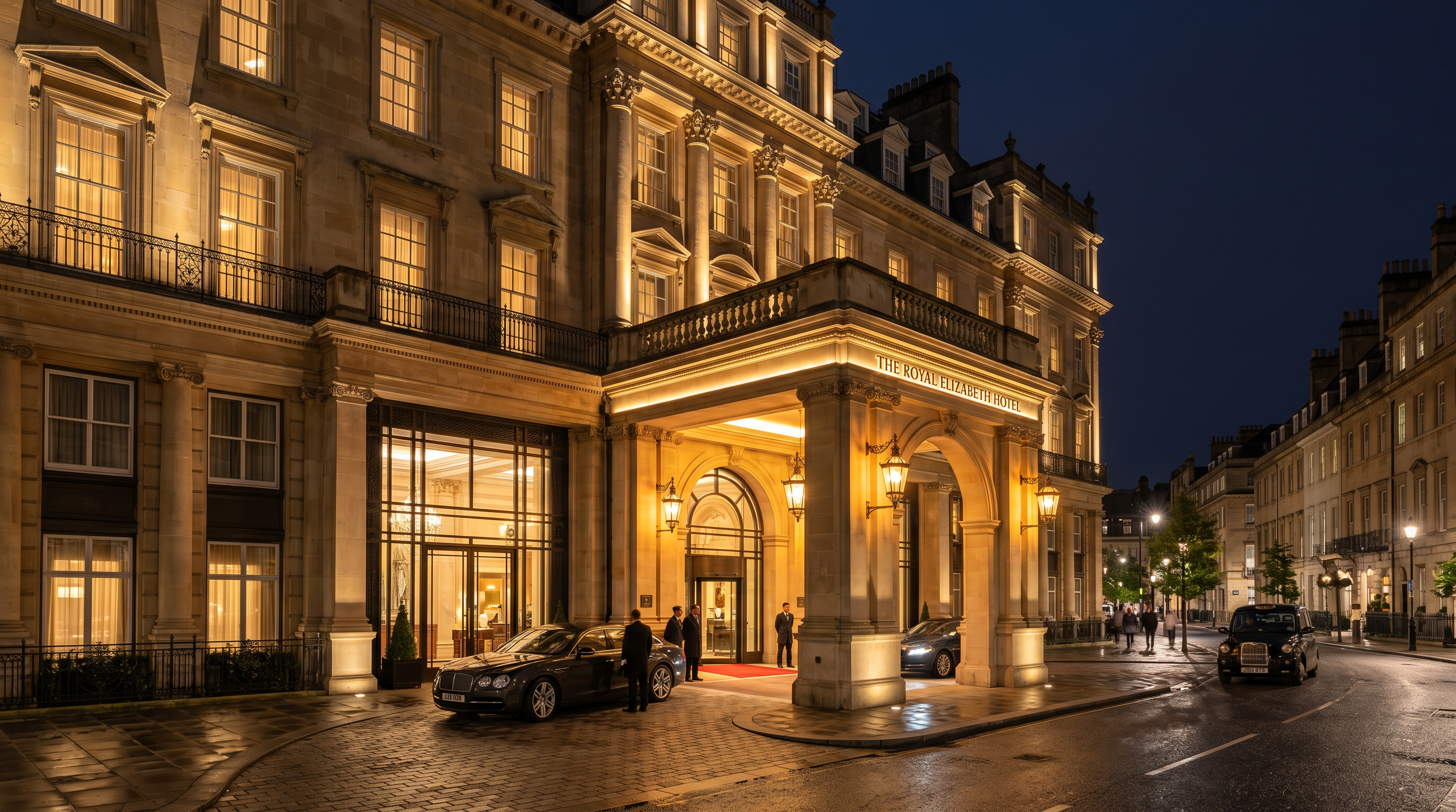 UK Best Rankings hotel exterior at night